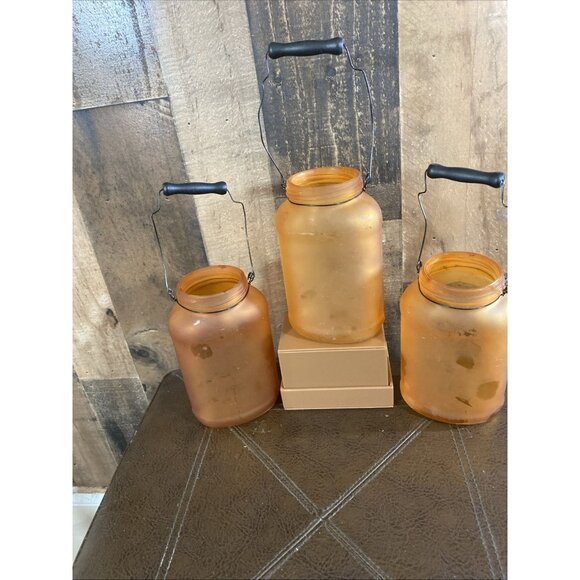 Halloween Decor Orange Black Jar Tealight Candle holder Witch Moon Cat Set Of 3 - Picture 6 of 11